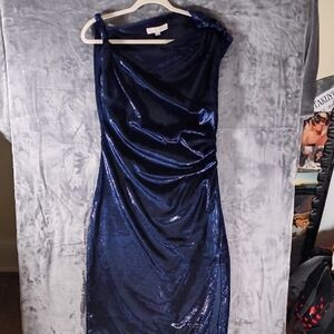 LOFT One Shoulder Shimmering Navy Dress